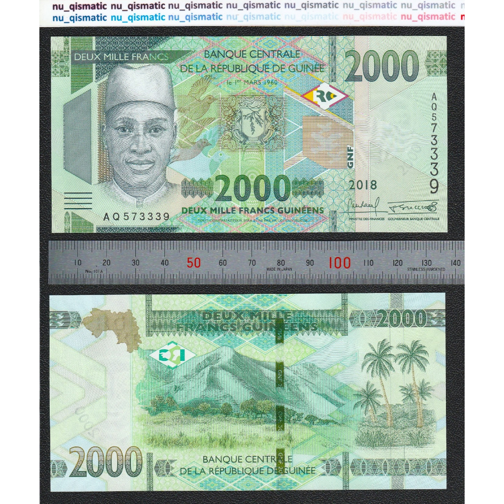 Uang Guinea 2000 Francs tahun 2018, UNC Baru Super Gress P# W48A, ud