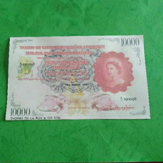 Uang kuno 1 Lembar 10000 Dollar Malaya and British Borneo