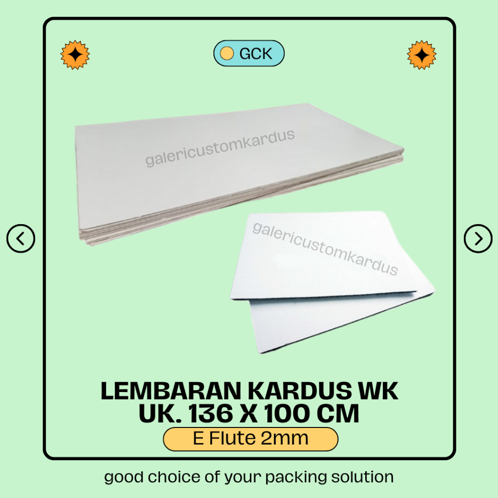 

(min. order 50) Dus/Kardus/Box Lembaran Kardus Corrugated Putih WK E Flute 2mm uk. 136x100cm