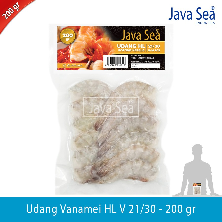 

Udang Vanamei Potong Kepala HL V 21/30 pack 200gr Java Sea