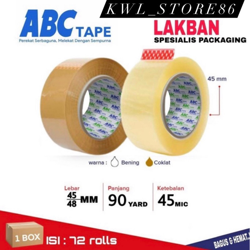 

Lakban Bening Coklat ABC Tape Perekat Serbaguna 2 Inch / 45 Mm x 90 Yard