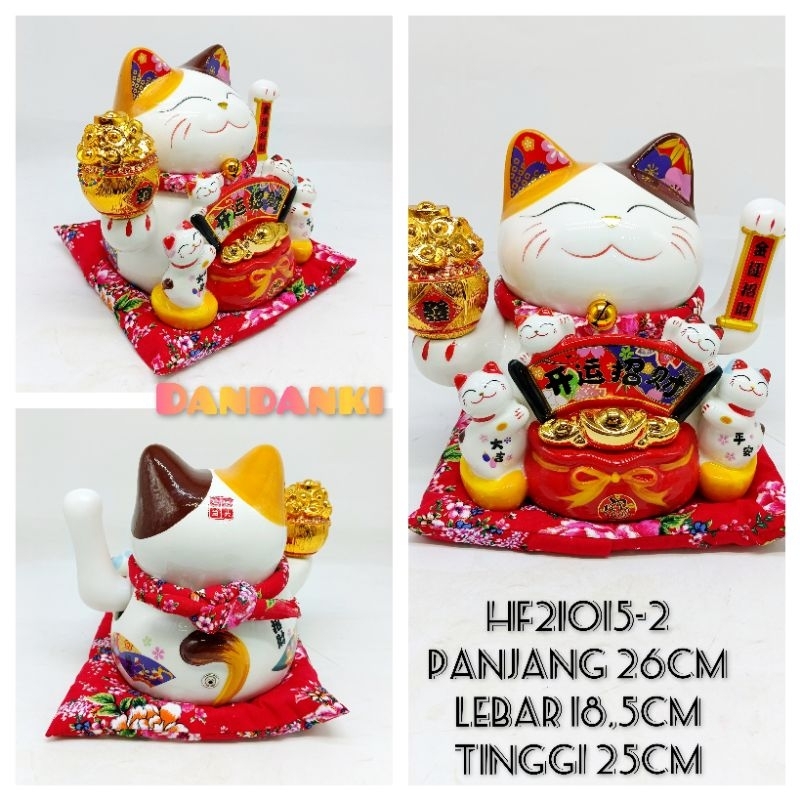 Patung hiasan dekorasi kucing hoki maneki neko keramik fengshui