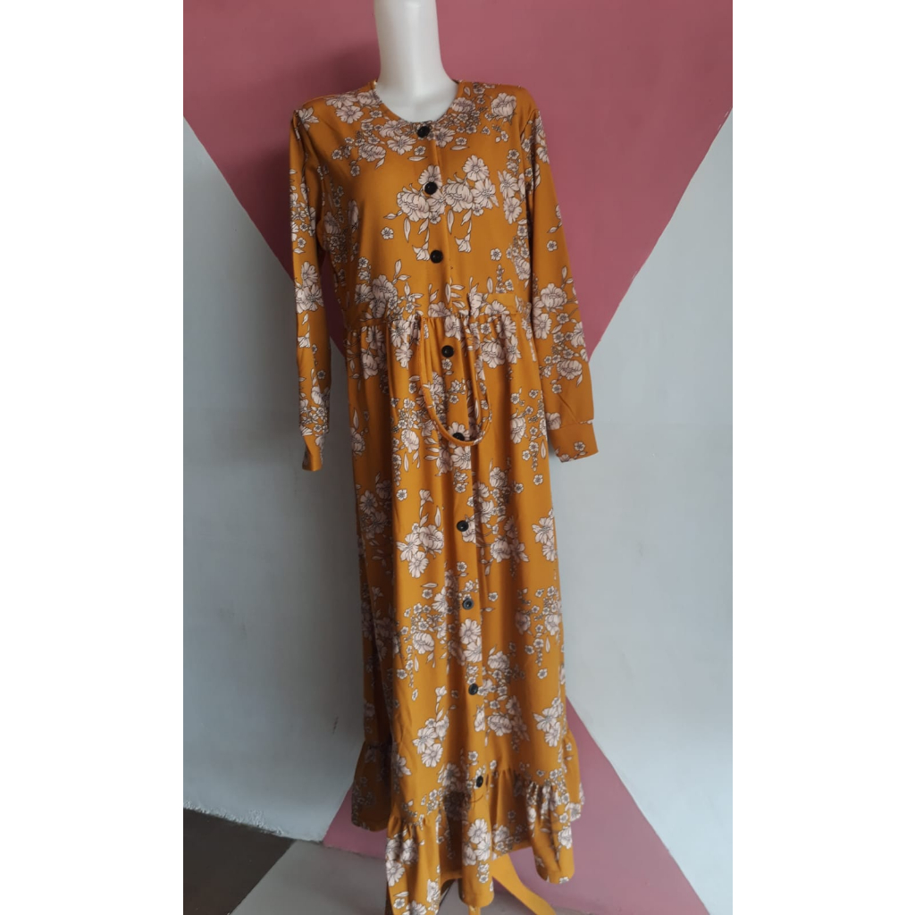 GAMIS MIDI MOTIF BUNGA || GAMIS KANCING VOXY SERUT