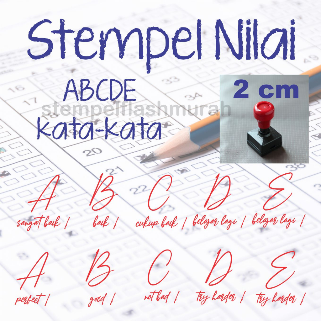 stempel nilai guru ABCDE 2cm KATA penilaian ujian TK sd smp sma kampus flash warna otomatis