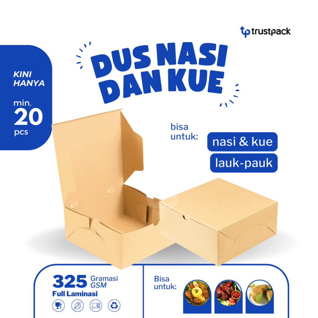 

DUS NASI 22x22 KOTAK KUE KRAFT PAPER / COKLAT TEBAL 325gsm - LAMINASI