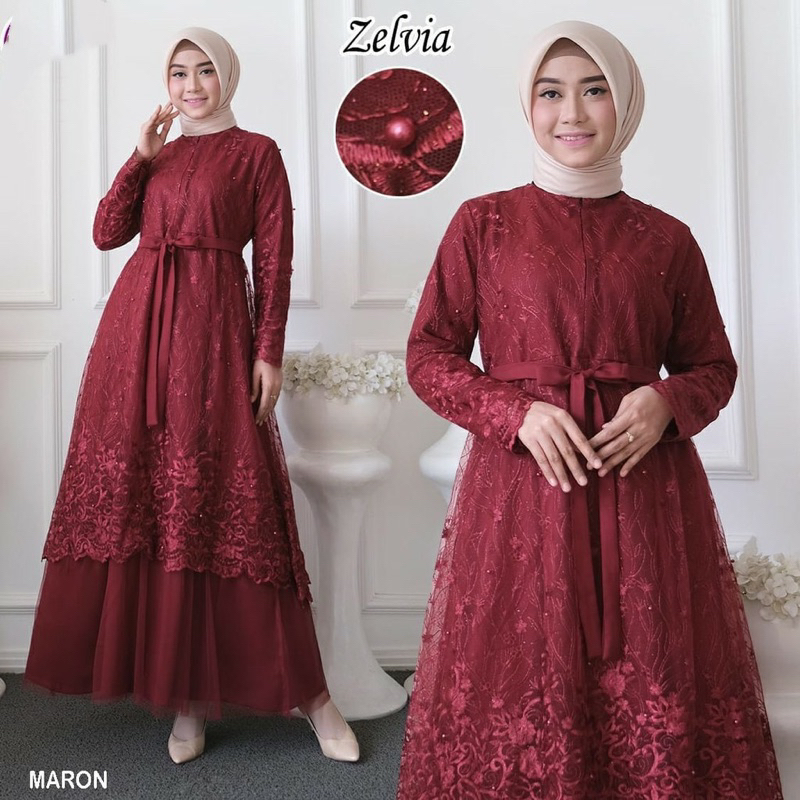 GAMIS MAXI BRUKAT TILE MUTIARA IMPORT / GAMIS BUSUI ZELVIA BRUKAT TILE MUTIARA IMPORT