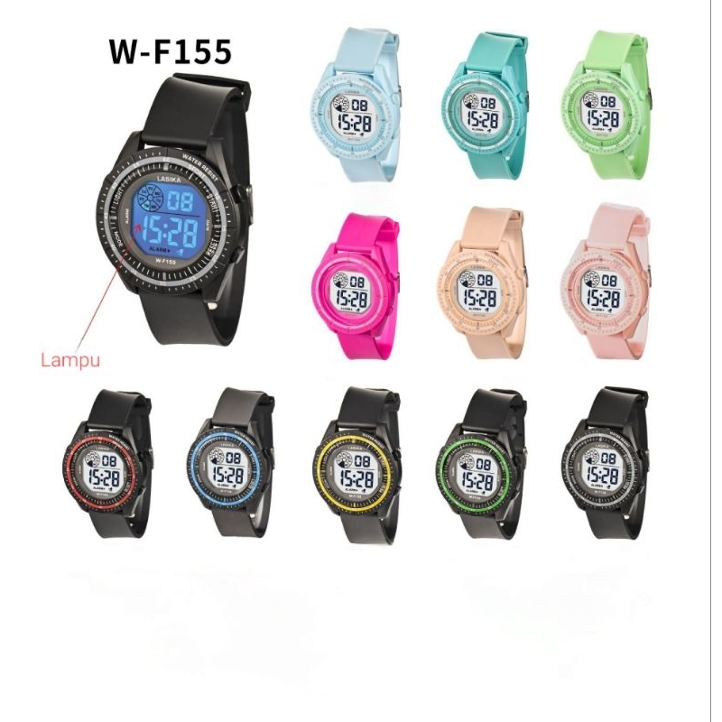 Jam tangan anak perempuan / laki digital sport Lasika W-F155, tahan air & dapat kotak.
