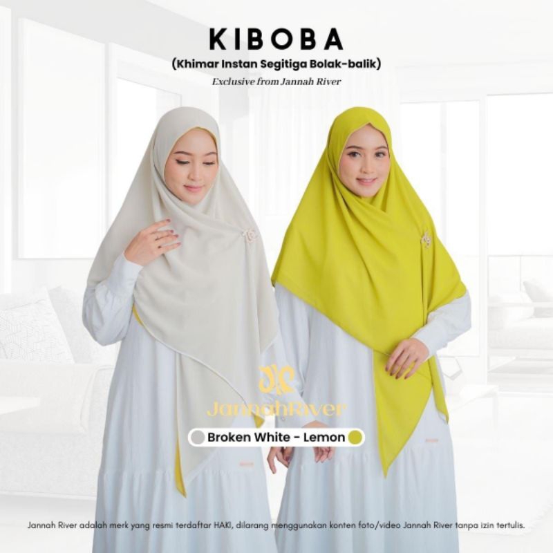 Jannah River Kiboba Khimar Instan Segitiga Bolak Balik 1 Jilbab 2 Warna Ceruty Babydoll Premium Hija