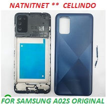 SATU SET FRAME > BEZZEL TULANGAN LCD / BACKDOR DAN TUTUP MESIN SAMSUNG A02S / A025F BLACK ORG