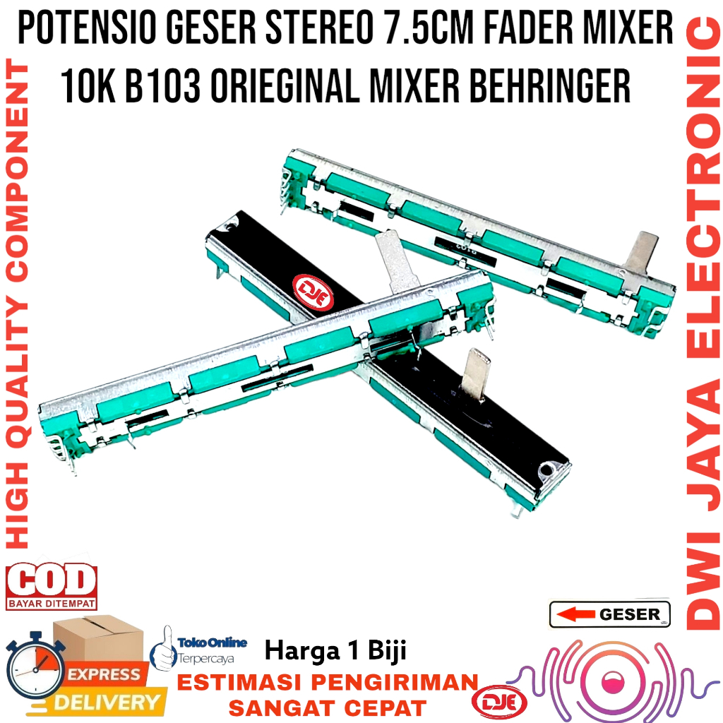 Terangshop17 Fader Mixer Potensio Geser Stereo 7.5 Cm 10K B103 Original Mixer Behringer