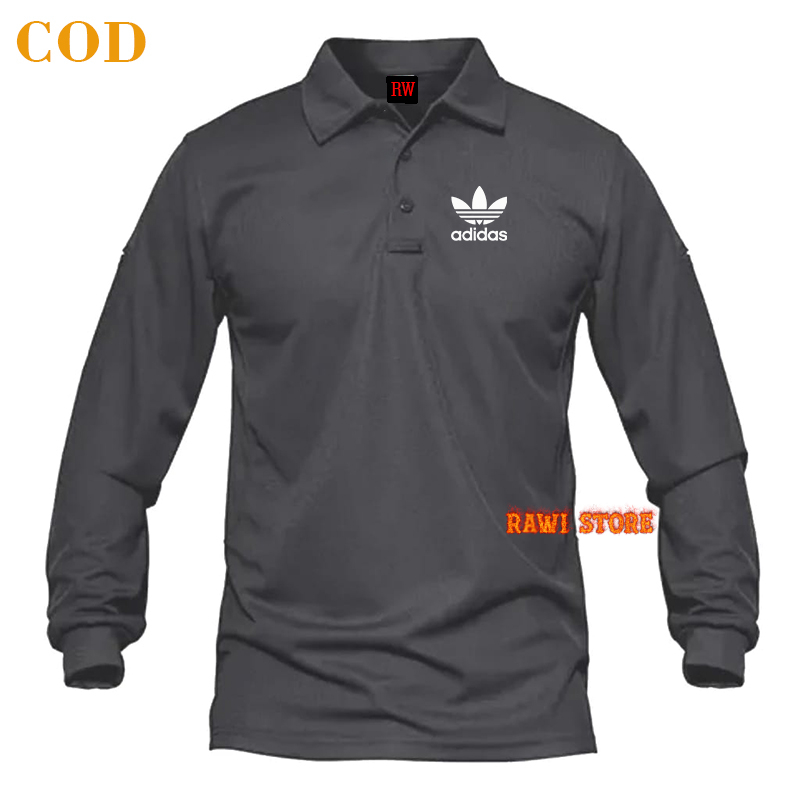 Polo-Shirt Lengan Panjang Kaos Kerah Kaos Atasan Kaos Unisex Sablon Putih