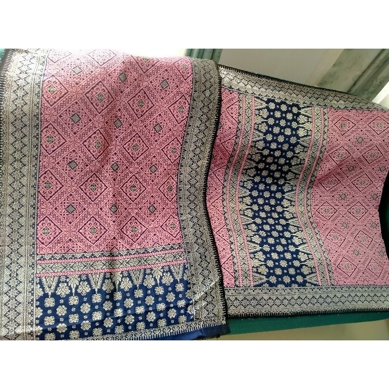 Songket BungaCina Pink biru elektrik biru navy