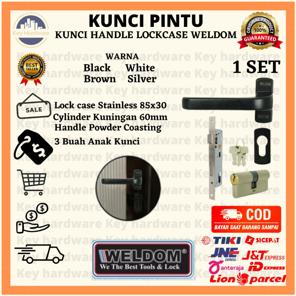 KUNCI PINTU ALUMINIUM WELDOM/HANDLE LOCKCASE KOMPLIT SET