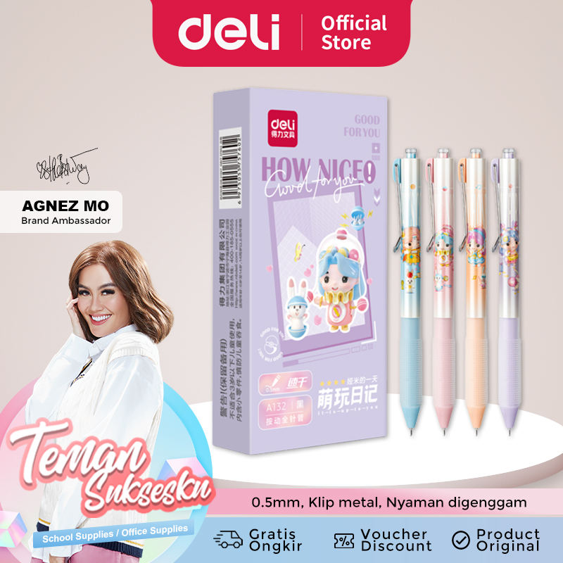 Deli Gel Pen / Pulpen Gel Kartun 0.5mm Tinta Hitam Isi 1 pcs A132