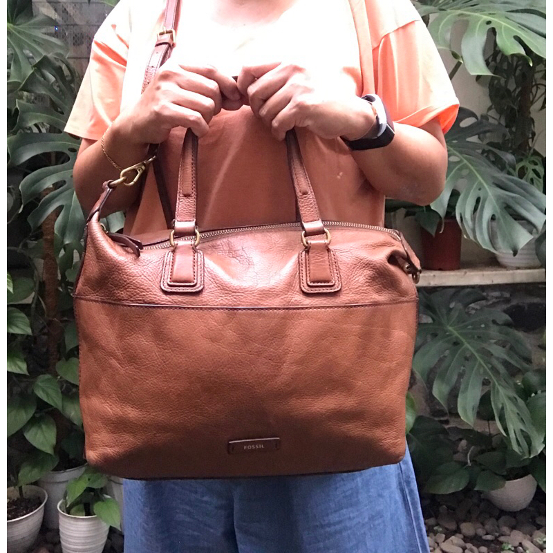 preloved fossil julia brown tote slempang coklat tas branded original kulit asli mantul original