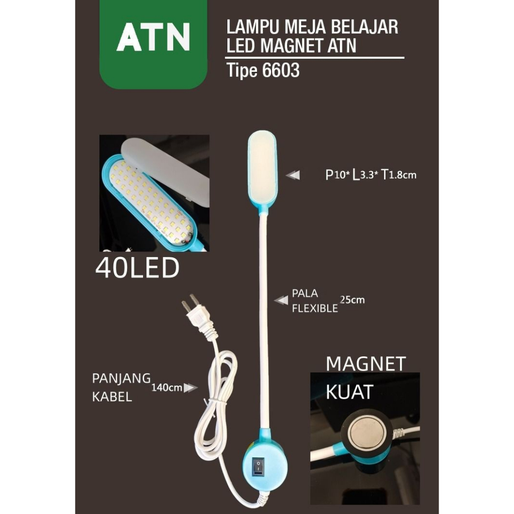 ATN lampu meja belajar tempel LED magnet 6603 fleksibel
