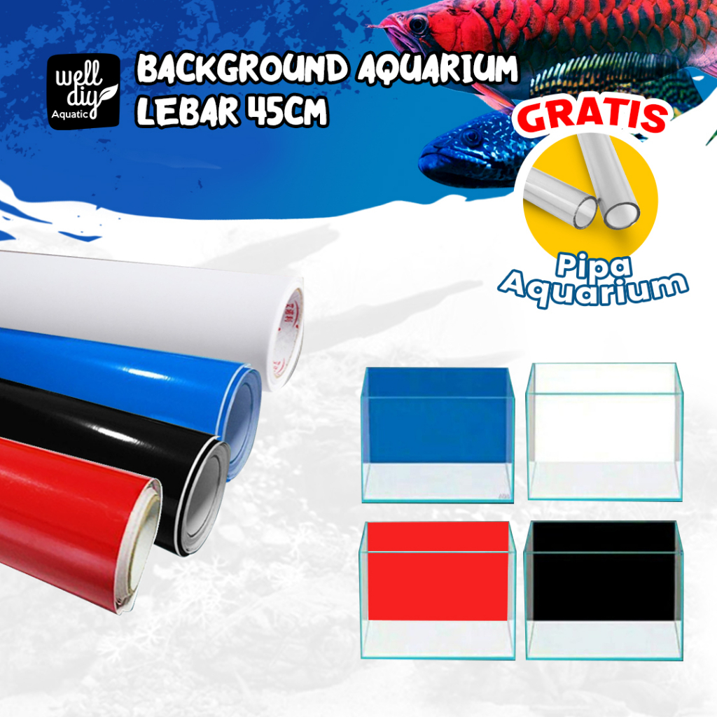 Sticker Background Aquarium Aquascape Skotlite Skotlet Hitam Biru Putih Merah Transparant