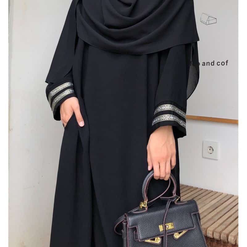 ABAYA DRESS SYARI HITAM POLOS LIS PITA JUBA GAMIS TURKEY BORDIR ARAB SAUDI MEWAH BAJU WANITA DEWASA 