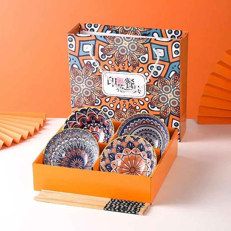 Mangkok Motif Jepang Hampers/Mangkok Jepang Keramik isi 4/Hampers Bohemia Mangkok Jepang