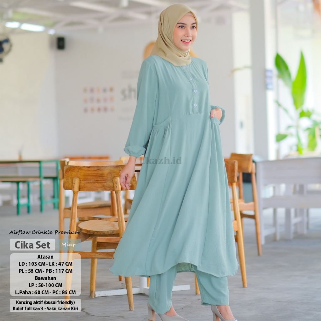Baju Setelan Wanita Kekinian One Set Crinkle Polos LD 105 - Cika