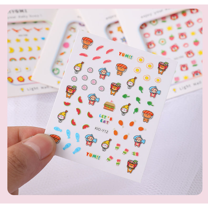 Stiker Kuku Mini Glow in the dark Nail Art Aksesories Kuku Glow In The Dark Nyala dalam gelap motif kartun lucu rabbit-dino-pony-bear-sticker kuku animal cute light nail stiker kiyomi