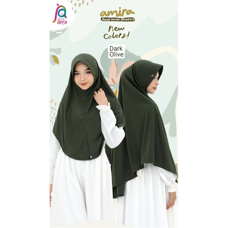 Bergo Amira Afra warna dark Olive