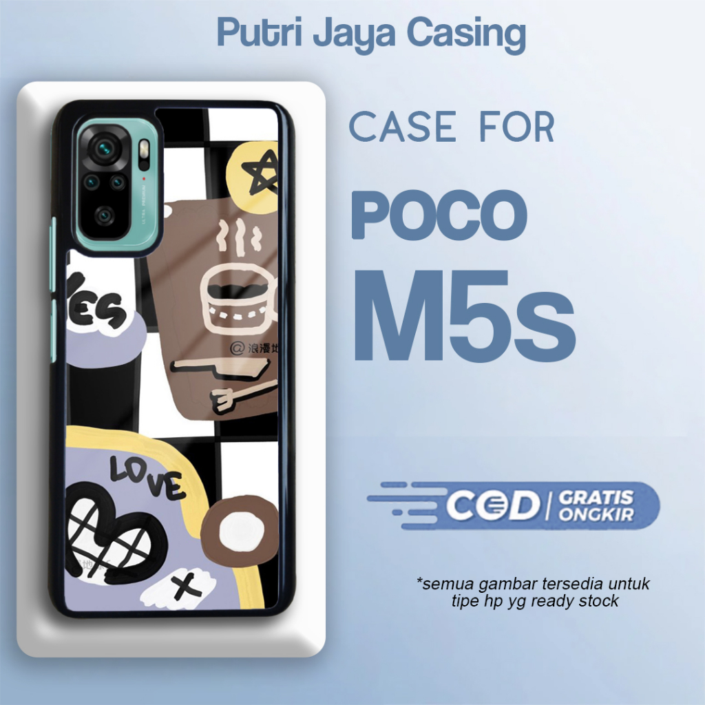 case poco M5s terbaru aesthetic stiker kawaii hitam casing estetik lucu keren cute cewek cowok bahan