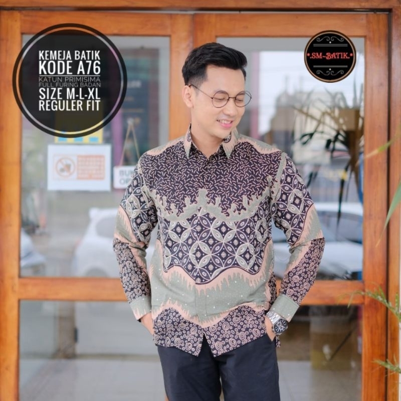 Batik Atasan Baju Kemeja LENGAN PANJANG Pria Batik Hijau Sage Panjang Batik Furing Batik Hijau Lenga