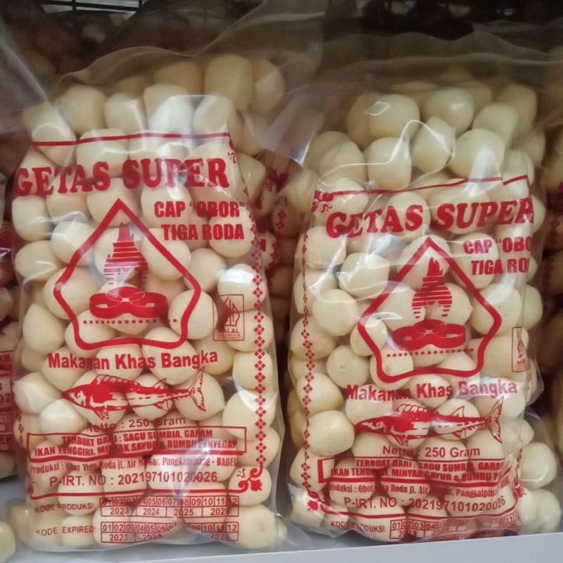 

Getas Bangka Super Cap Tiga Roda Merah / Getes Ikan Tenggiri Kerupuk Asli Bangka 250gr