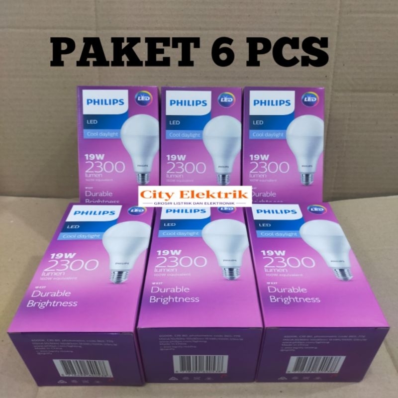 Paket 6 Pcs / Lampu LED Philips 19 Watt ( Cahaya Putih )