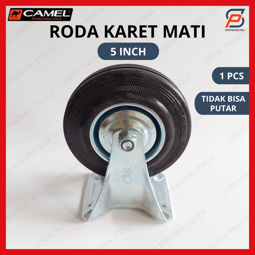 Roda Troli Karet Mati 5 Inch Camel / Roda Caster Gepeng Etalase Rak Lemari Gerobak 5" Inci