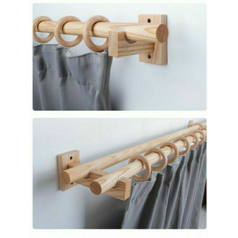 gantungan tirai holder kayu tongkat kayu gorden