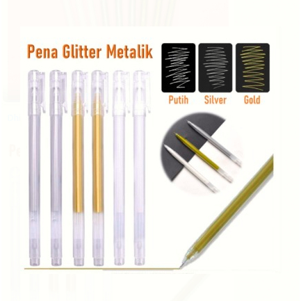 

REVA - pulpen glitter pena metalik 0.9mm pulpen warna warni gold colour gel pen tinta metallic ballpoint craftwork scrapbook silver white gel ink