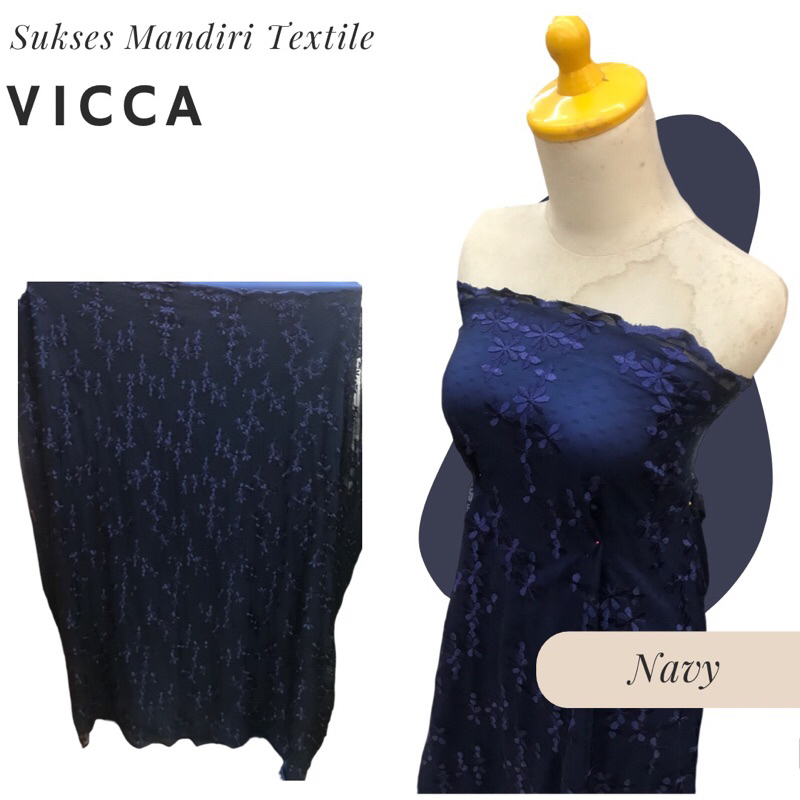 [VICCA] Tile tulle brokat brukat bunga kecil Warna Navy, Harga per 1/2 meter = 50 cm BAHAN KAIN BRUK