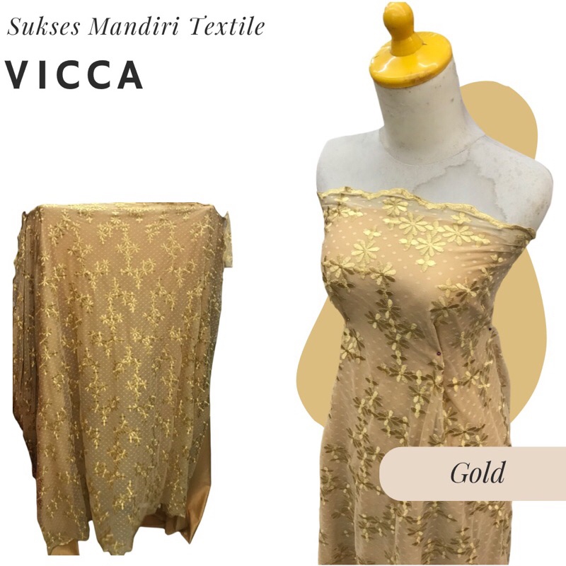 [VICCA] Tile tulle brokat brukat bunga kecil Warna Gold, Harga per 1/2 meter = 50 cm BAHAN KAIN BRUK