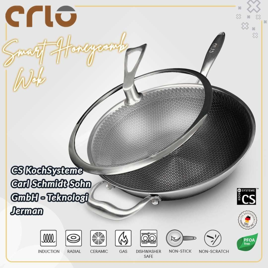 CRIO PANCI WAJAN ANTI LENGKET- STAINLESS STEEL WOK 32CM HONEYCOMB