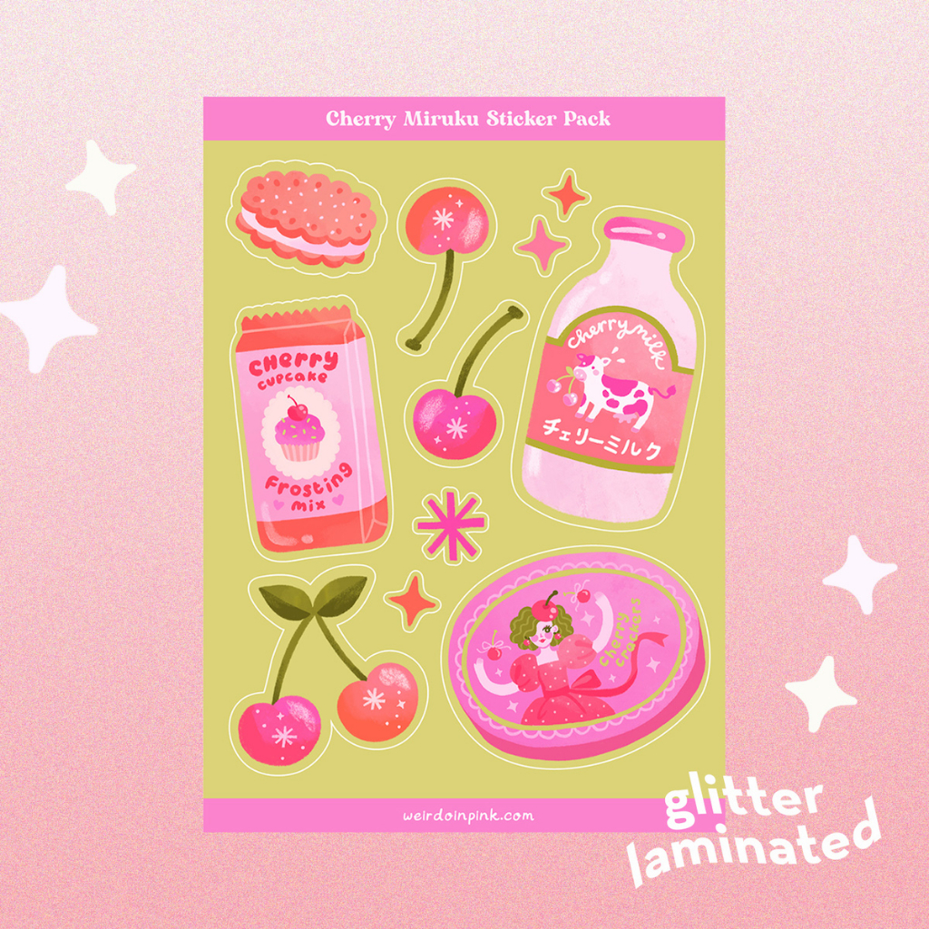

weirdoinpink - Cherry Miruku - Glitter Laminated Sticker