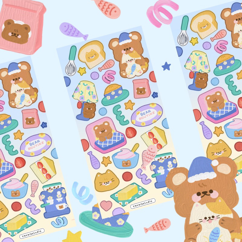 

Vanalastudio - Cute Bear Sticker Sheet Untuk Jurnal / Sticker Beruang Decorasi / Sticker Deco Kpop / Sticker Sheet A6 Waterproof Kiss Cut Cute Deco Sticker
