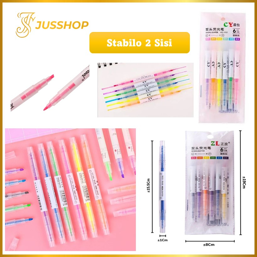 

Highlighter 2 Sisi Warna Warni Highlighter colorful 1 Set Isi 6Pcs Pensil Warna