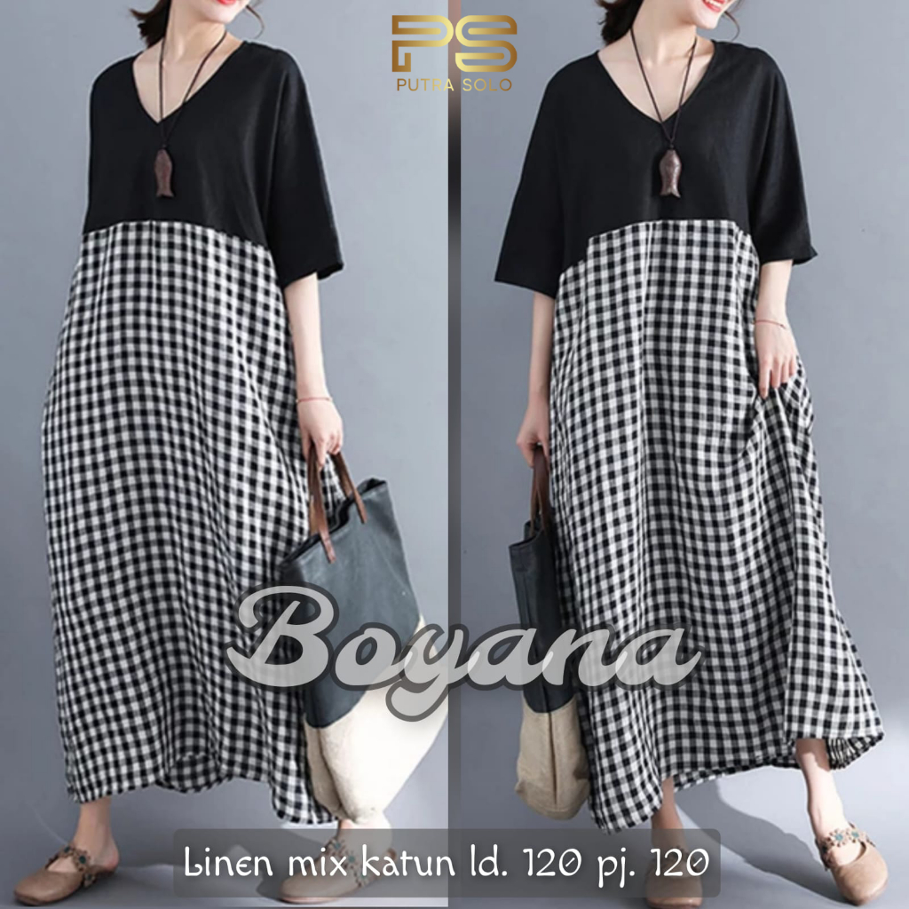 Boyana Midi Dress Wanita Linen Mix Katun LD 120 By Putra Solo