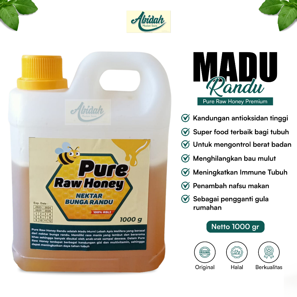 

Madu Randu 1kg Murni Asli 100% Alami Premium Pure Raw Honey Peningkat Stamina Daya Tahan Tubuh Imunitas Penambah Nafsu Makan Membantu Program Diet Anti Bakteri Asli Halal