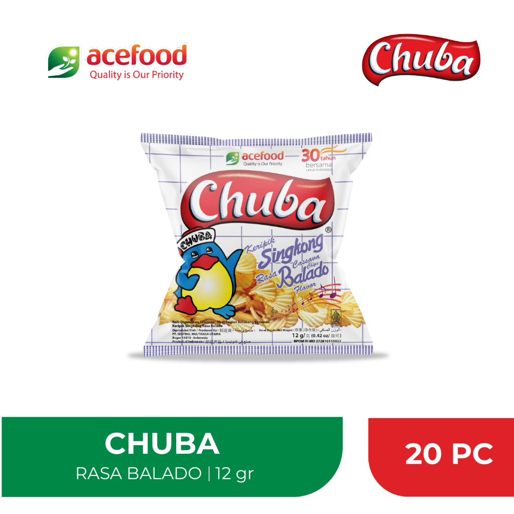 

Chuba Keripik Singkong 12gr ( 20 pcs ) Rasa Sambal Balado