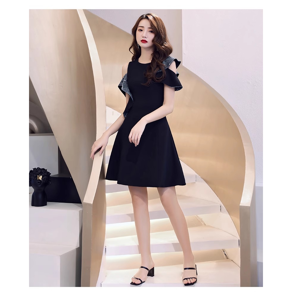 Gaun Pesta D23029 Hitam Lengan Pendek Party Dress
