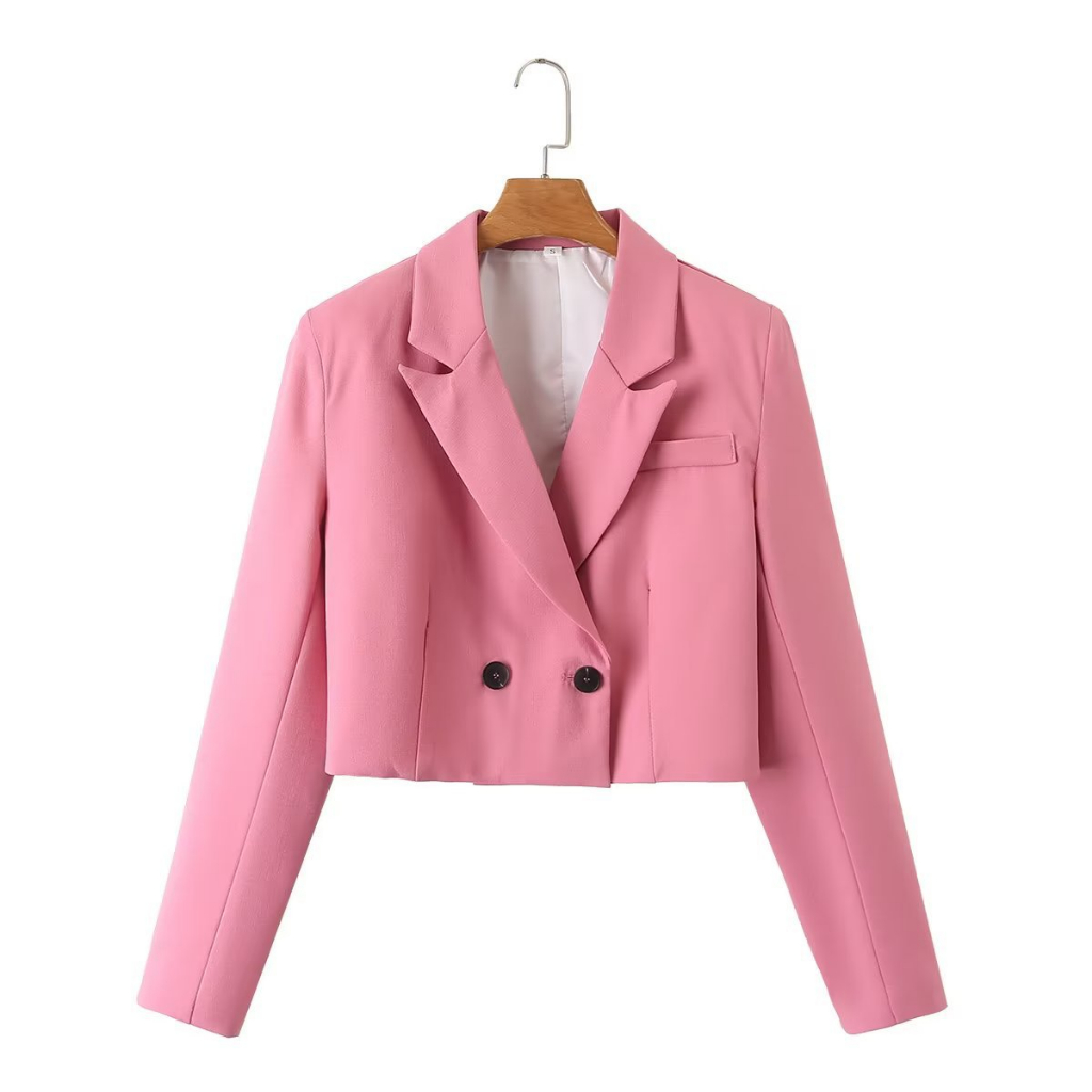 35745 Blazer Crop Wanita Blazer Pink Korean Style Jas Wanita