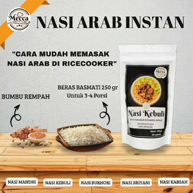 

Mecca Food Nasi Arab Instan 250 gr Kebuli Biryani Kabsah Bukhori Mandhi