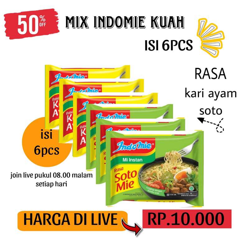 

{DISKON LIVE 50%} SIAP KIRIM MIE INSTAN INDOMIE KUAH DAN GORENG ISI 6PCS