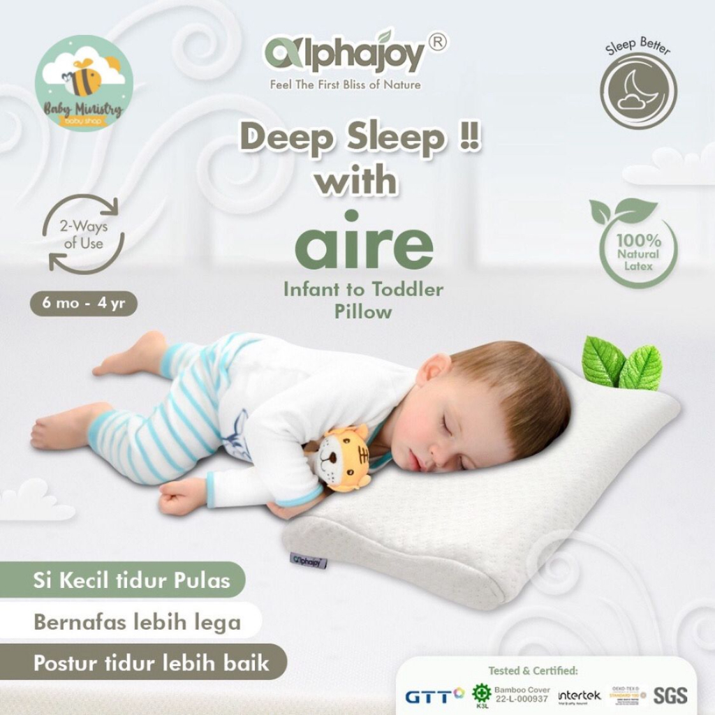ALPHAJOY - AIRE (47x25x5cm) Infant to Toddler Pillow 100% Natural Latex with Bamboo Case / Bantal Ko