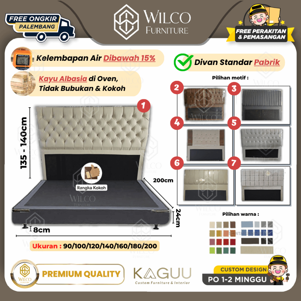 Divan Sandaran Daisy / Sandaran Minimalis Kancing / 12 Tulang Kayu Divan Kasur Custom