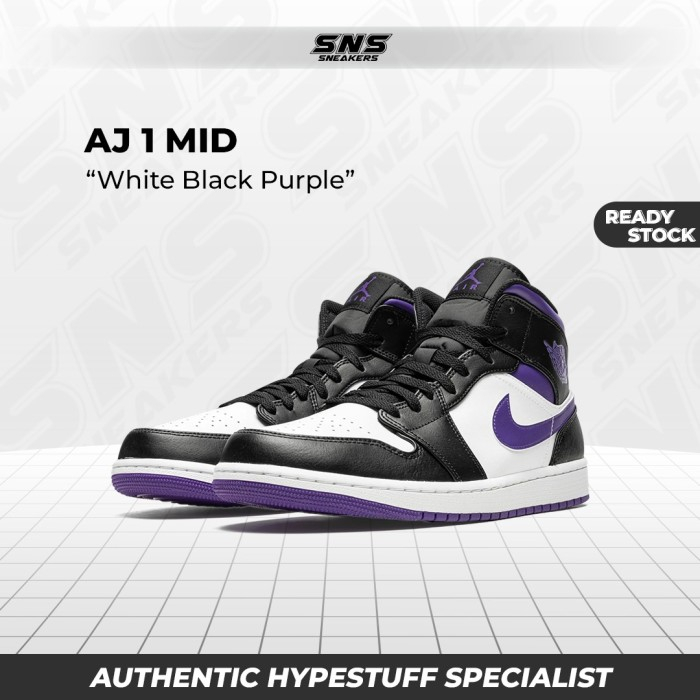 Nike Air Jordan 1 Mid White Black Purple BNIB 100% Original Authentic