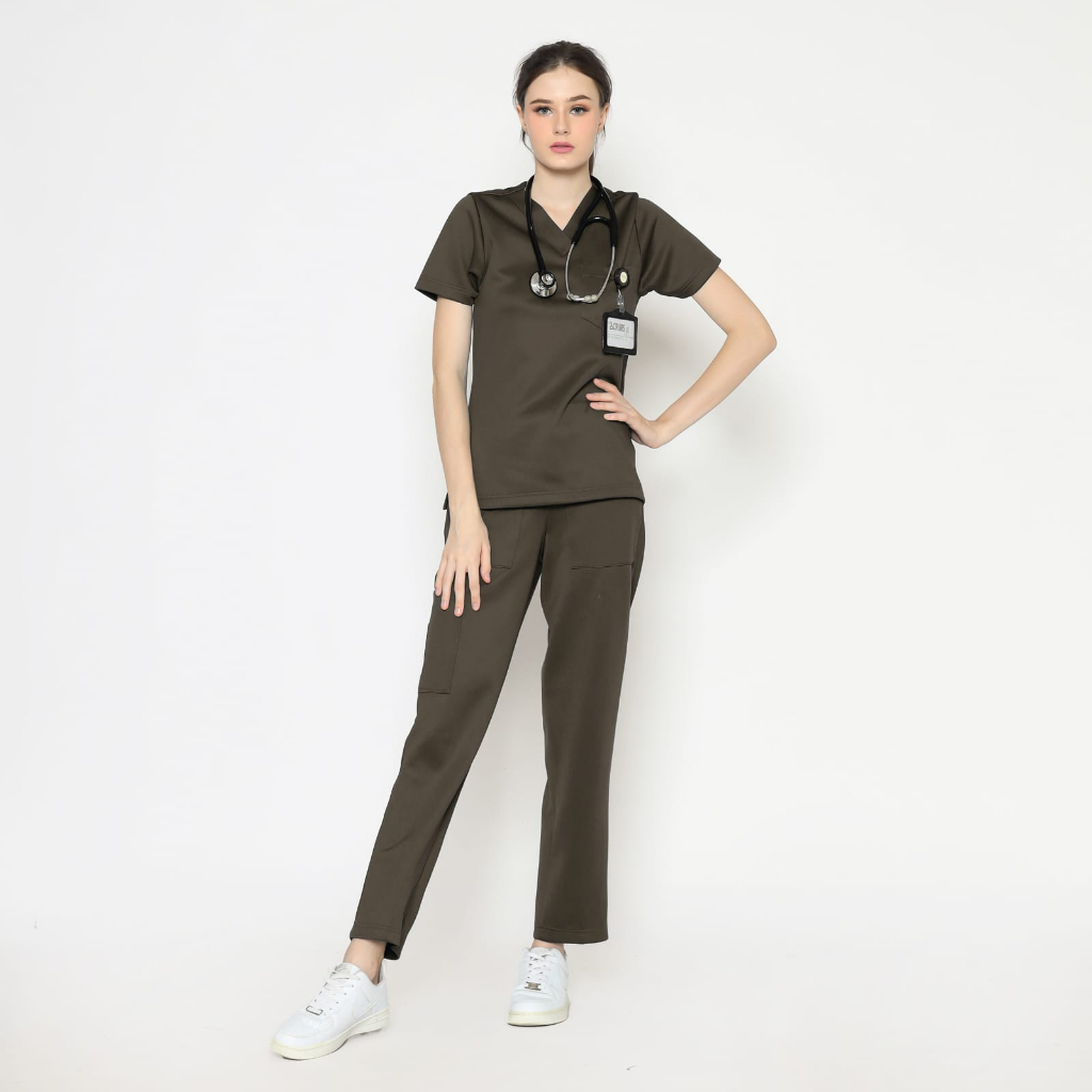 YOURSCRUBS ID Baju oka perempuan PLASMIC ARMY BROWN WOMEN